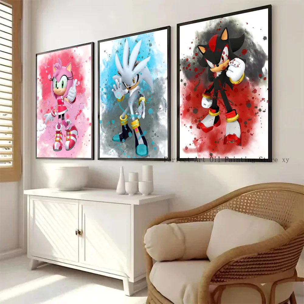 Watercolor S-Sonic Cartoon Characters Anime Poster Stickers Living Room Bedroom Entrance Cafe Wall Art Decoration