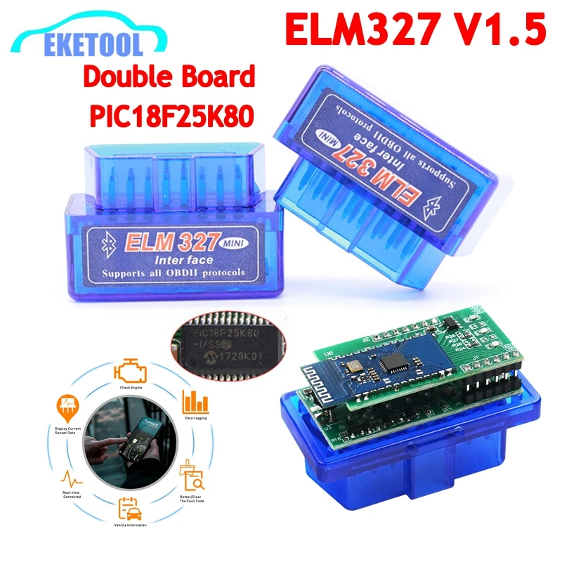 2PCB Dula Layer Best Quality Hardware V1.5 ELM 327 V1.5 PIC18F25K80 Chip ELM327 BT 1.5 Works Android Windows Diagnosis Scan Tool