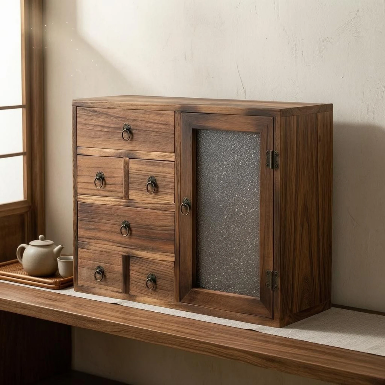 

Wood Storage Cabinet Vintage Finish Drawer Cabinet Tabletop Organizer Wooden Desktop for Vanity Table, Office Desk