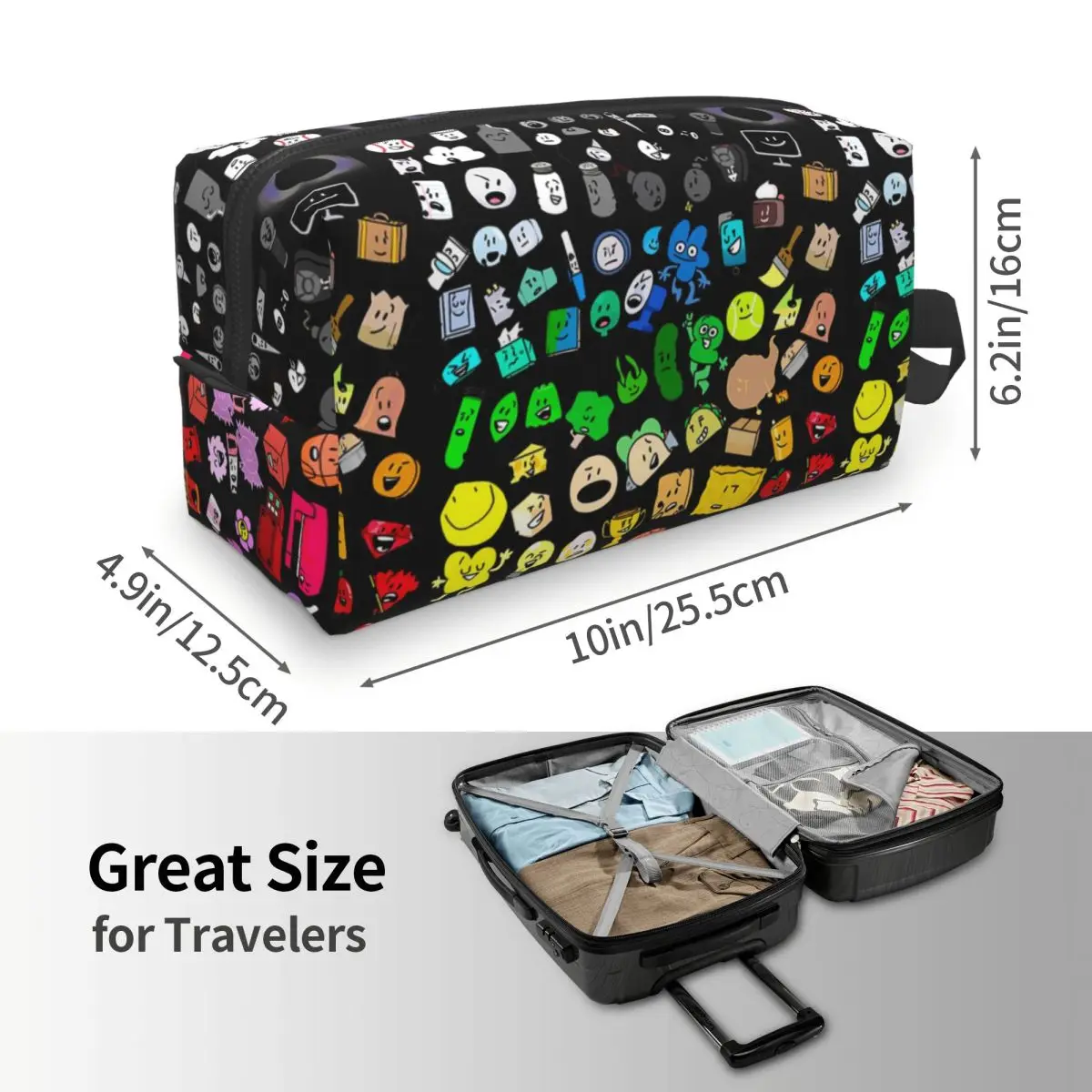 Classic BFDI Inanimate Insanity All Characters (Transparent) Makeup Bag Cosmetic Organizer Storage Dopp Kit
