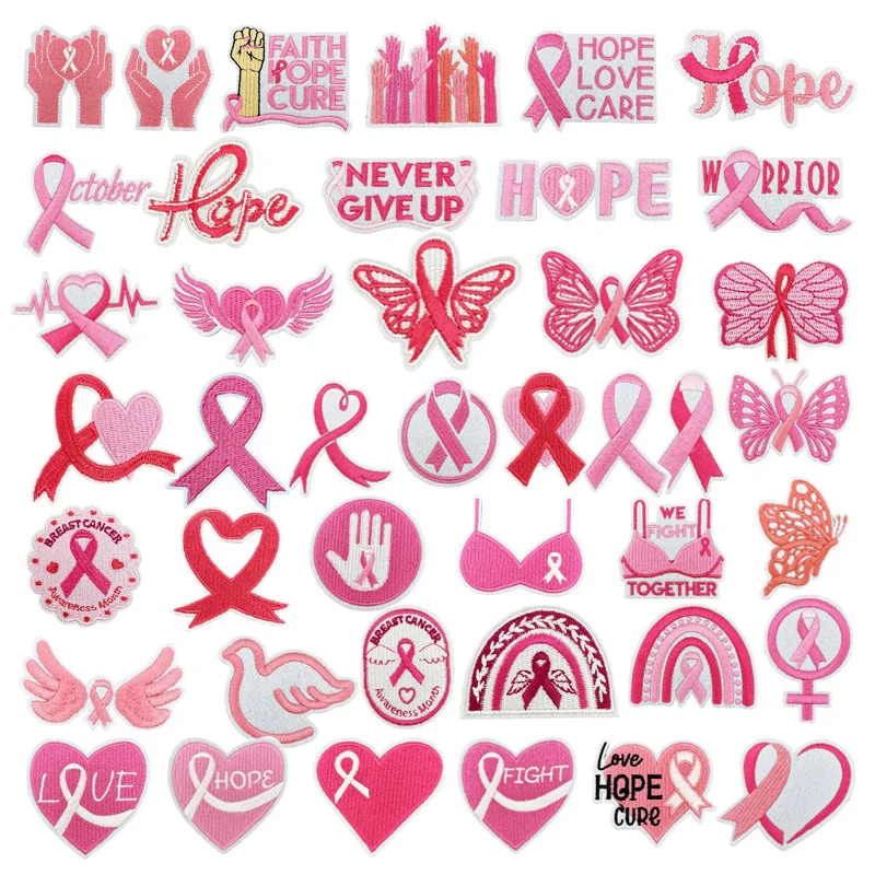 Ironing Patch Heart-shaped Pink Fans with Cloth Paper Care for Women Breast Prevention Charity Event Badge Sewing Patch