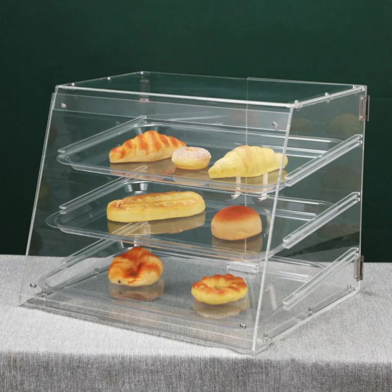 custom.China Factory Countertop Acrylic Counter Food Cupcake Bakery Display Cabinet With 3 Shelves For Retail Store