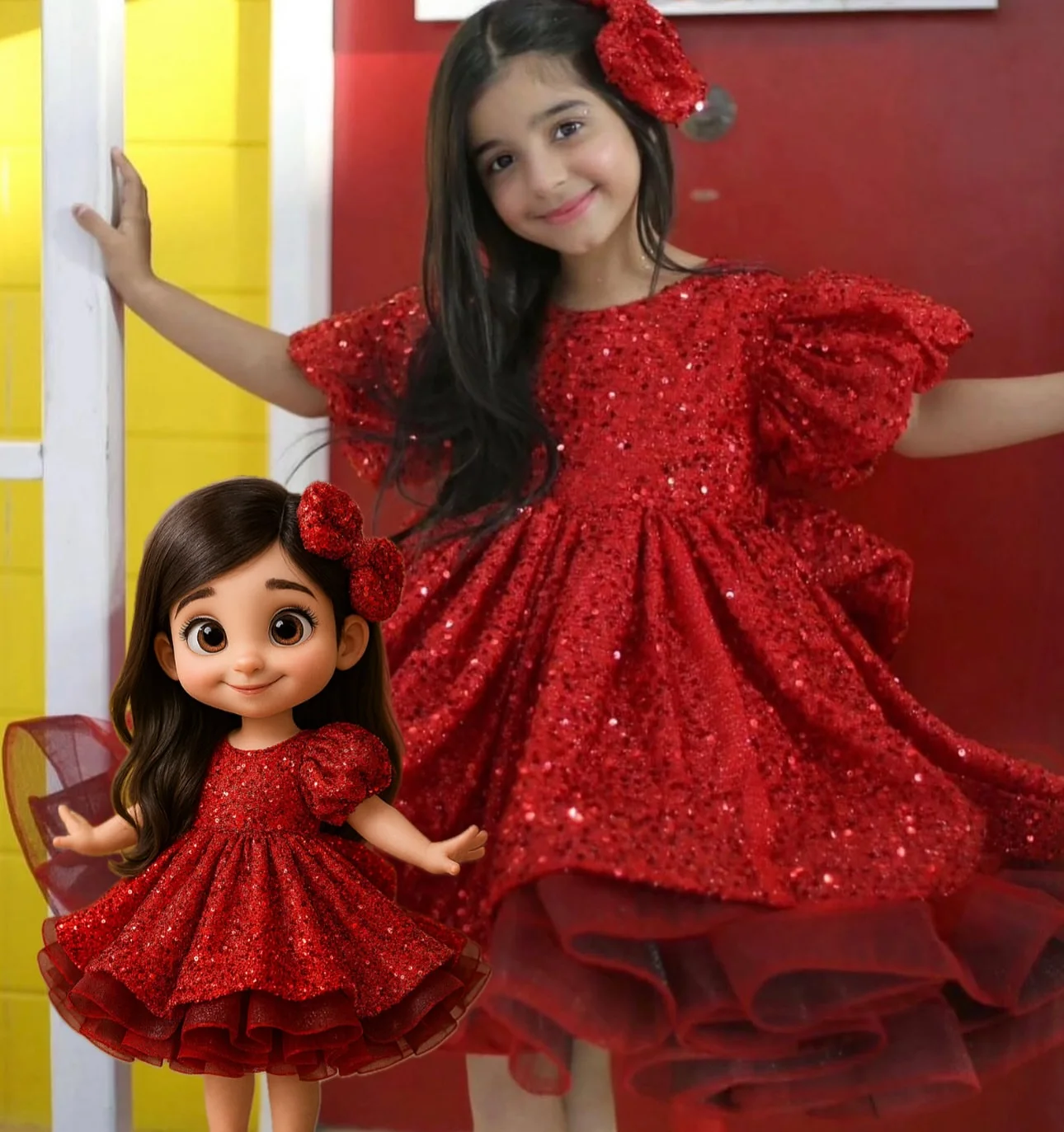 

Red Sequins Christams Dress for Toddlers Knee Length Flower Girl Dress Short Sleeves Wedding Party Ball Gowns Specail Occasion