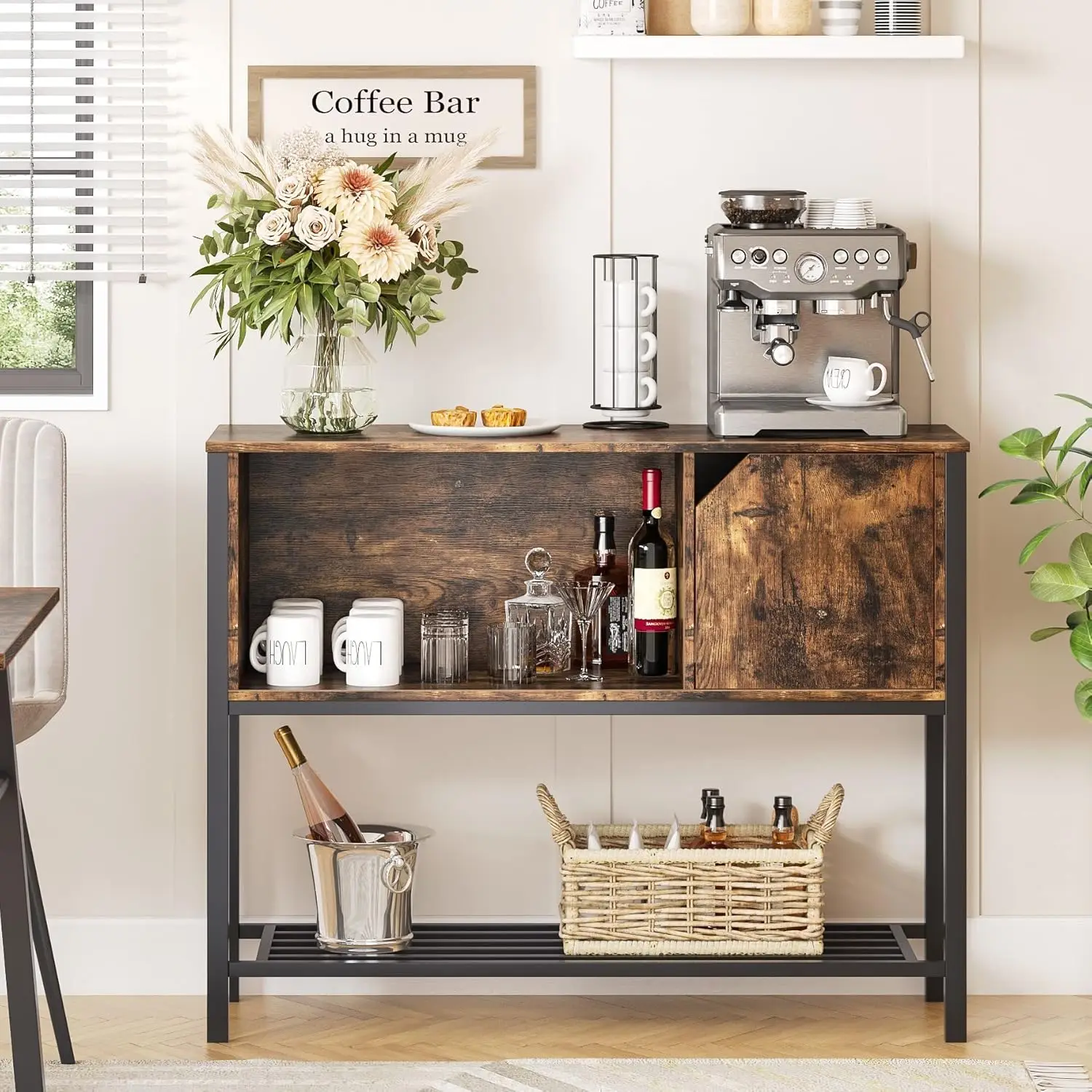 

Coffee Bar with Storage Buffet Cabinet Kitchen Sideboard with Adjustable Shelves Console Table for Kitchen Dinning Room