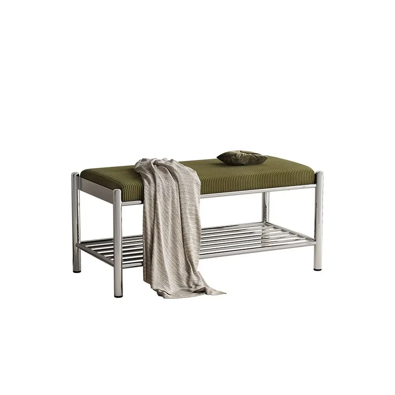 

Green retro minimalist stainless steel bench corduroy shoe changing stool door home creative sofa stool leisure stool
