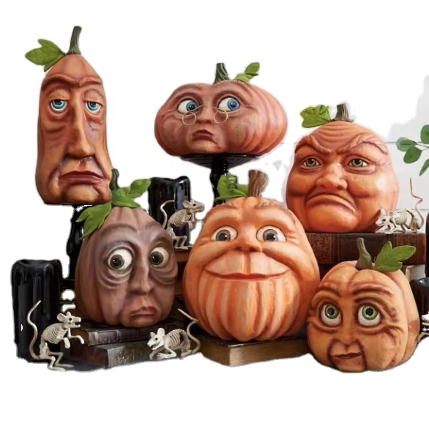 2023 Party Halloween Yard Decoration Table Indoor Holiday  Scary Pumpkin Faces Props Halloween Decorations Outdoor Decor Condoms