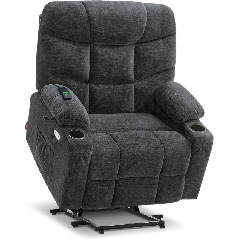 

Power Lift Recliner Chair with Extended Footrest for Big Elderly People, Fabric R7289 (Dark Gray, Medium-Wide)