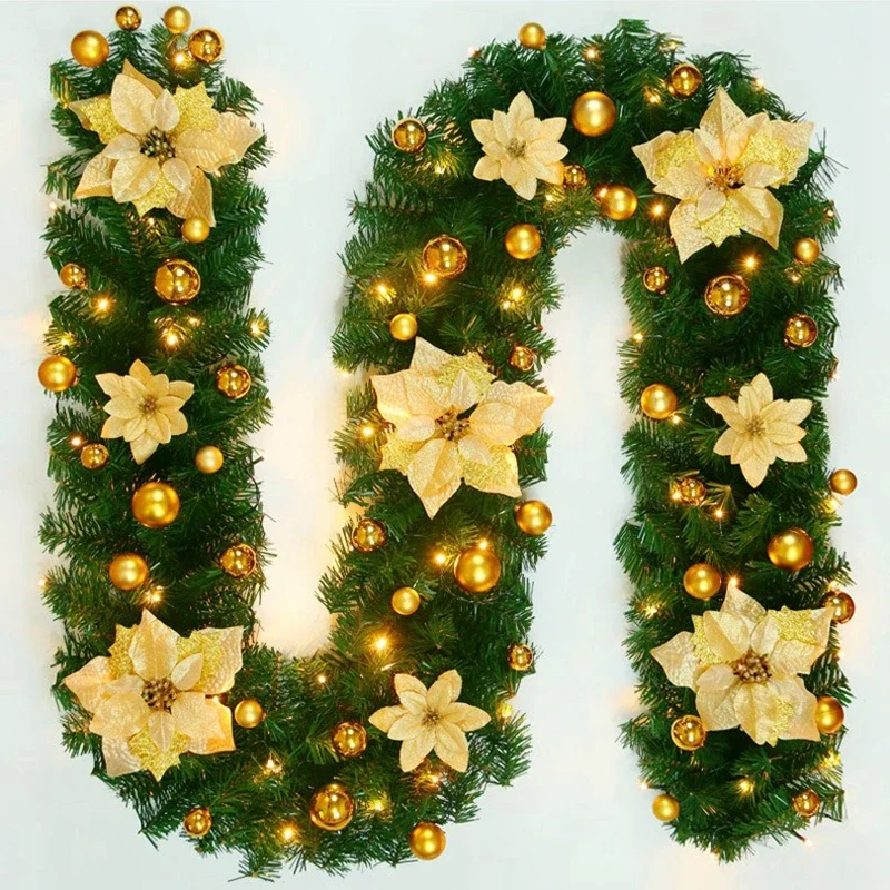 8.8ft Christmas Rattan Artificial Flower Vine Plants Indoor Outdoor Garden Gate Home Decorations, Christmas Garland with LED