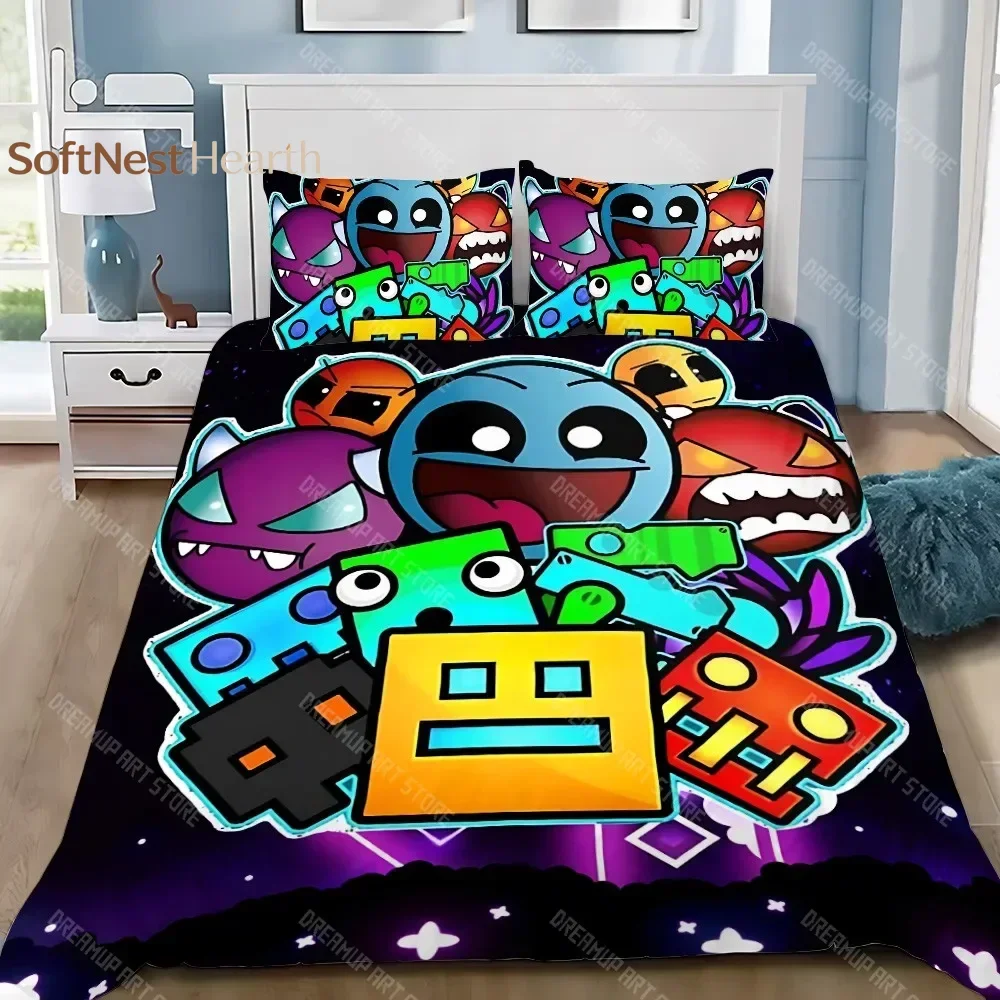2026 Video Game Duvet Pillowcase Bedding Set Adult Boy G-Geometry Dash Girl Bedroom Decoration Children Gift Single Double Large