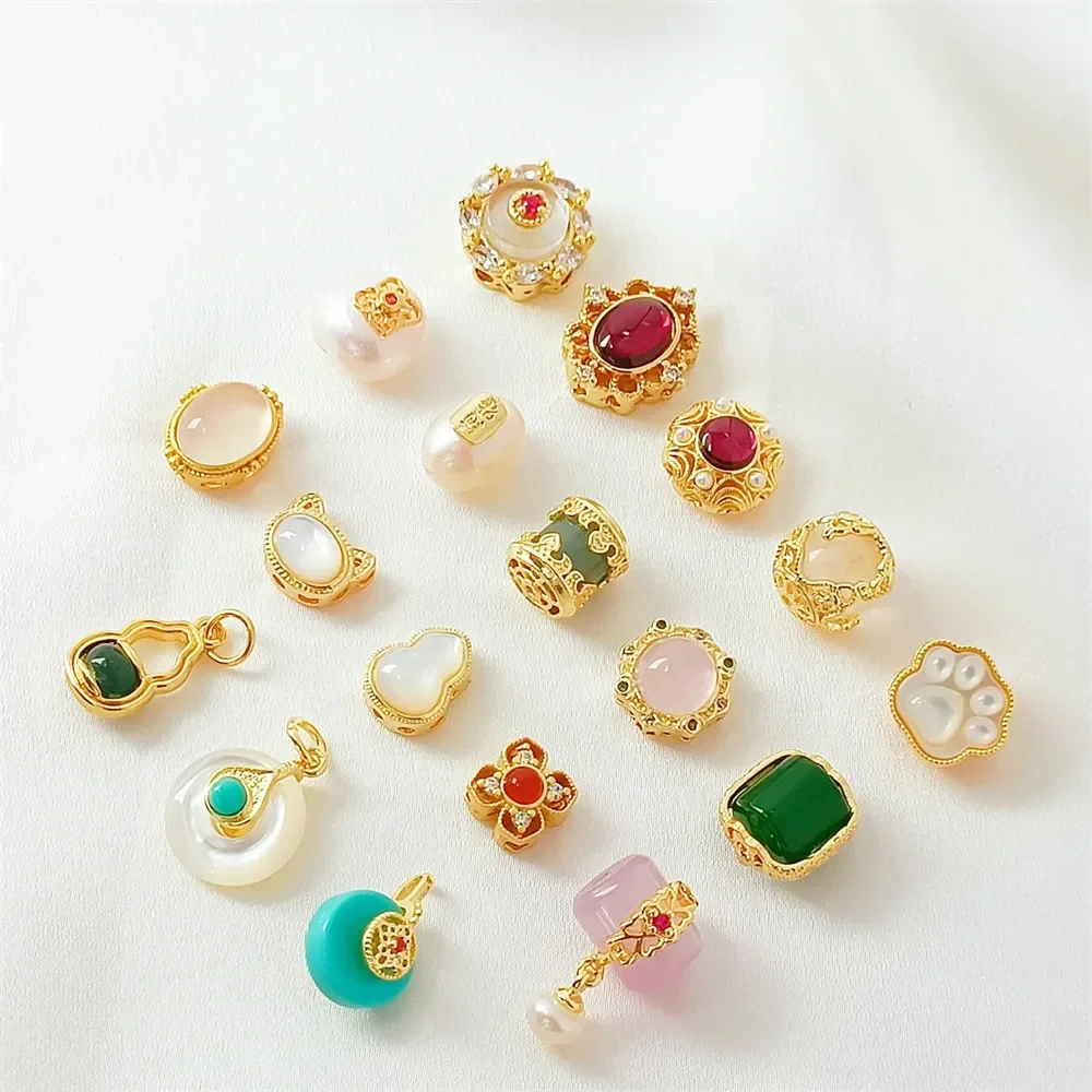 

Natural Stone, Agate, Jade, Purple Lithium Pearl, Pearl Shell Pendant, 18K Gold-plated Zirconium-inlaid Spacer, Diy Accessories