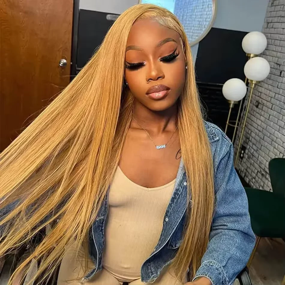 

Brazilian 38 inch Honey Blonde 13x6 HD Lace Front Human Hair Wigs Straight #27 Colored Glueless 13x4 Lace Frontal Wigs For Women