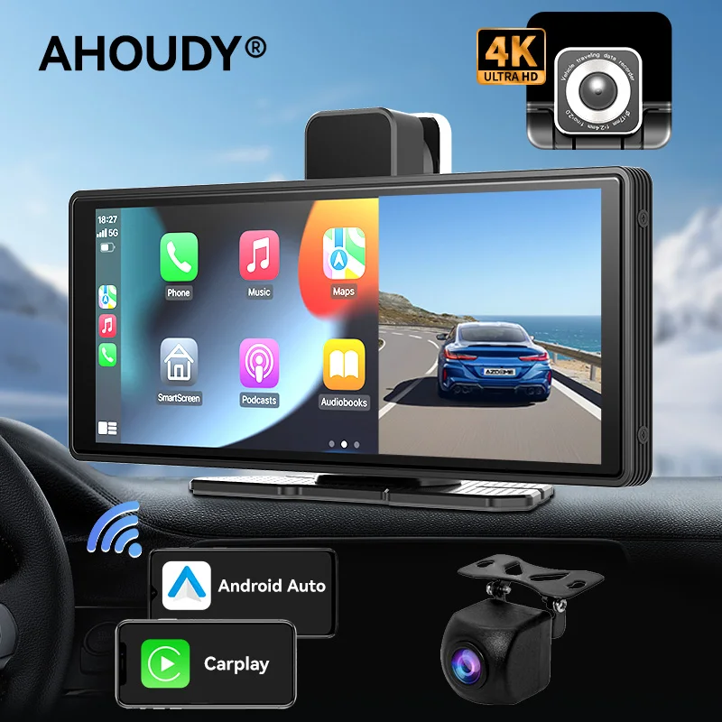 

Ahoudy 10.26 Inch Car Radio Wireless CarPlay Android Auto AUX Car Monitor Rearview Mirror Camera Recorder