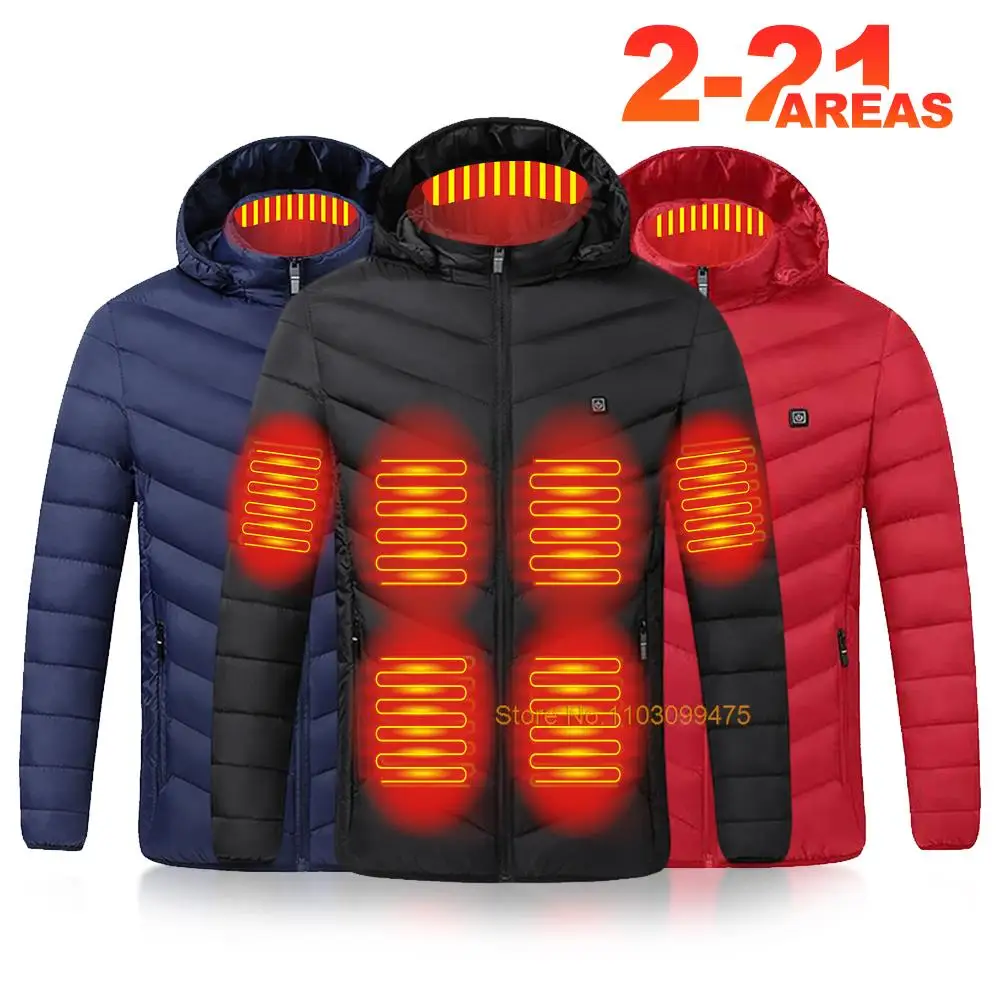 Chaqueta calefactable para hombre y mujer, chaqueta autocalentable de invierno a prueba de frío, ropa calentada por USB para esquí, abrigos de senderismo lavados de 2-21 áreas S-6XL