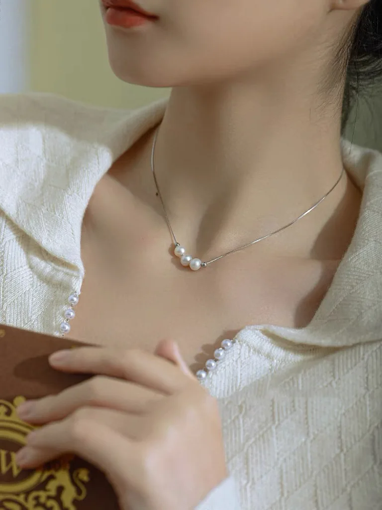 wu lingzhi Women Natural Pearls Necklace 925 Silver Necklaces Natural 5A Strong Light Pearls Neck Chain Adjustable Top Quality