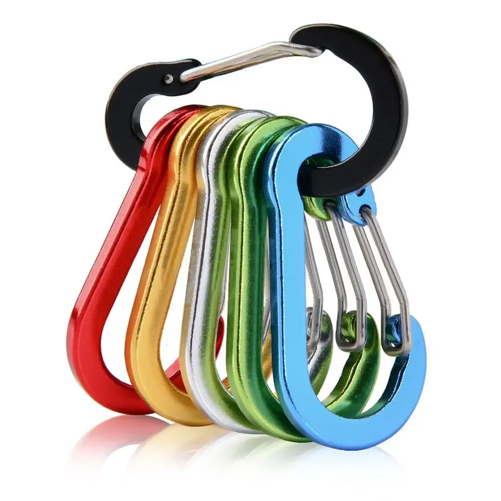 5Pcs Aluminum Alloy Carabiner Outdoor Backpack Tools Camping Climbing Buckle Fishing Hook Keychain Lock Buckle Snap Clip