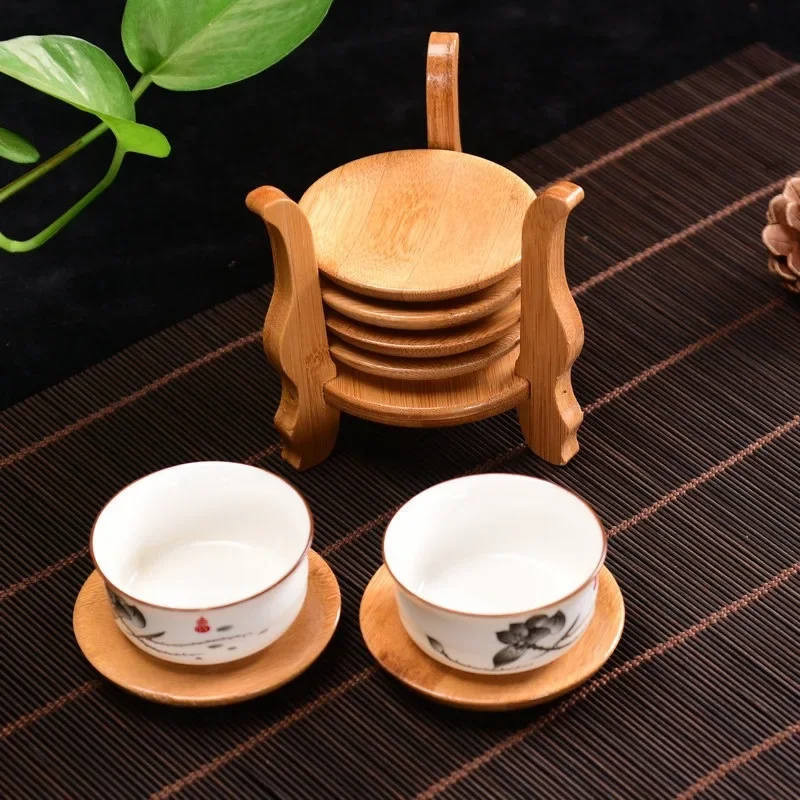 6PCS Round Shape Bamboo Coaster Cup Rest for Glass Cups Tea Cup Coffe Mug Bottle Water Holder Natural Home Decor