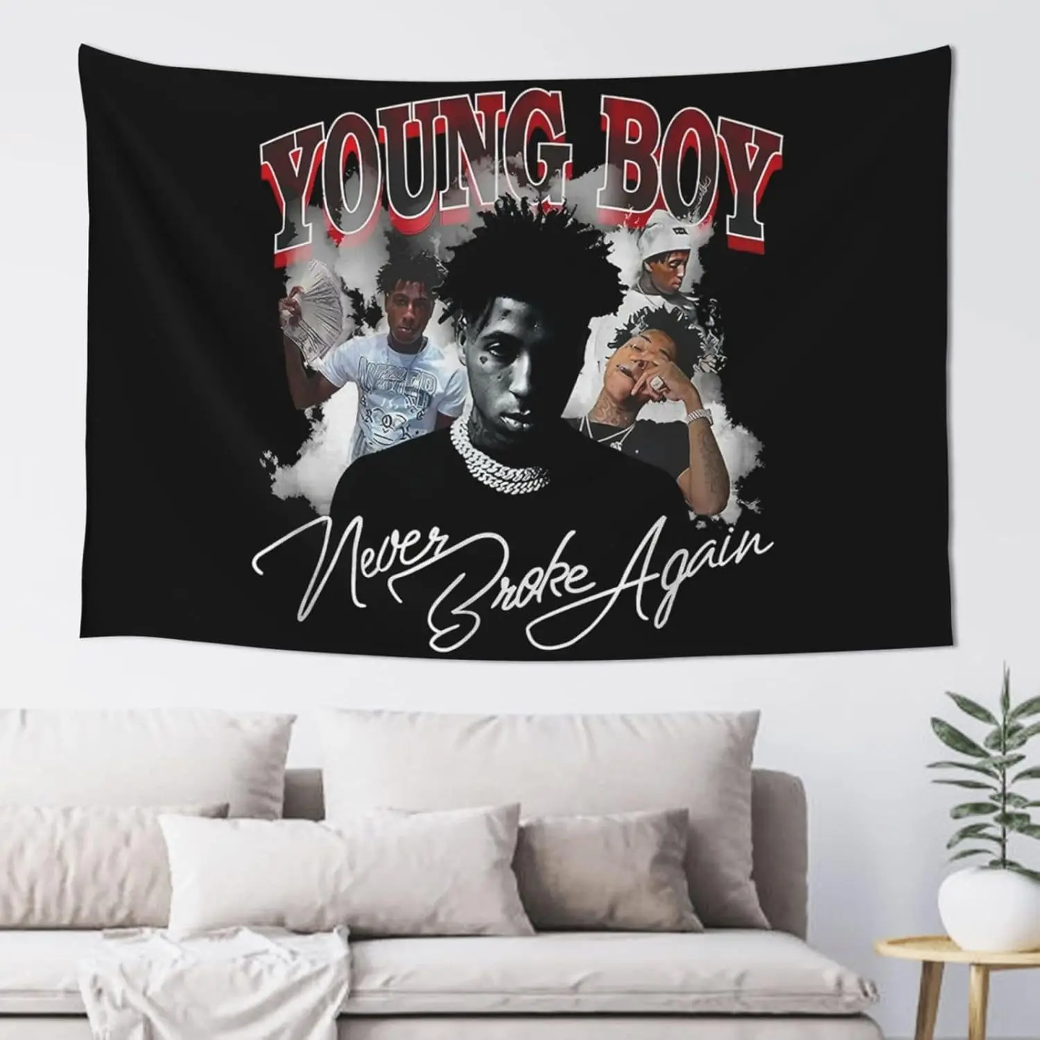 Tapiz YoungBoy Never Broke Again: diseñado por artistas de hip-hop con firmas y fotos, adecuado para entusiastas del hip-hop