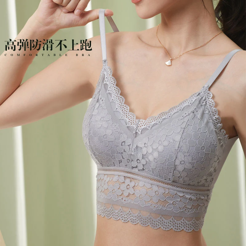 Women Lace Bra Wireless Bralette Sexy Lingerie Full Cup Backless Ultrath Brassiere Female Hollow Out Camisole Crop Top Underwear