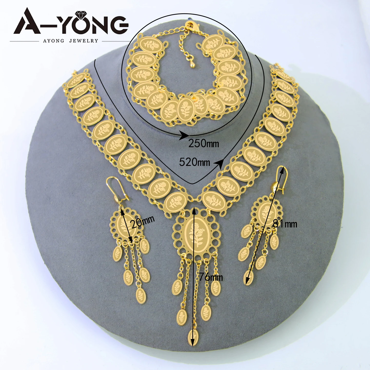 Arabische Hochzeit Gold Schmuckset 21k vergoldet türkische Münzen Anhänger Halskette Dubai Frauen Event Party Vintage Schmuck – Detail 6