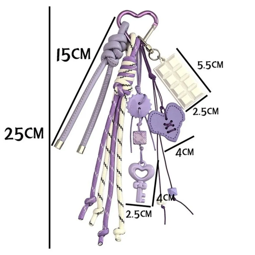 Y2k Acrylic Heart Keychain Anti-Lost Hand-Woven Braided Rope Key Chain Heart-shaped Macaron Color Bag Pendant Bag Accessories