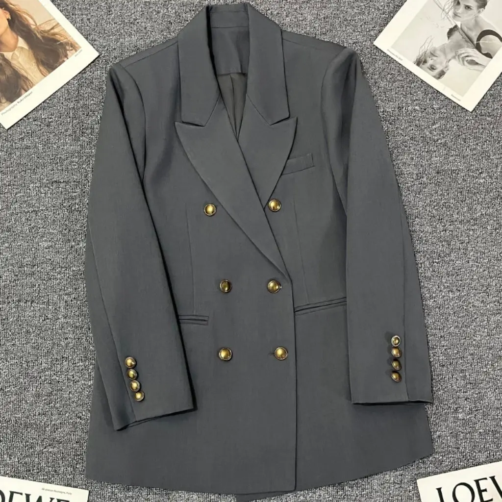 Women's Charcoal Grey Suit Jacket High-End Temperament Casual Street Style Spring Fashion Trend