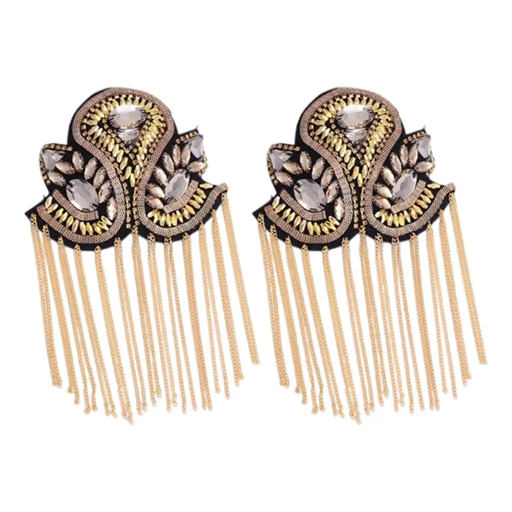 Epaulet Fringe Tassel Simple Rhinestones Decorative 2Pcs Jewelry Brooches for Dances Scarves Dresses Wives