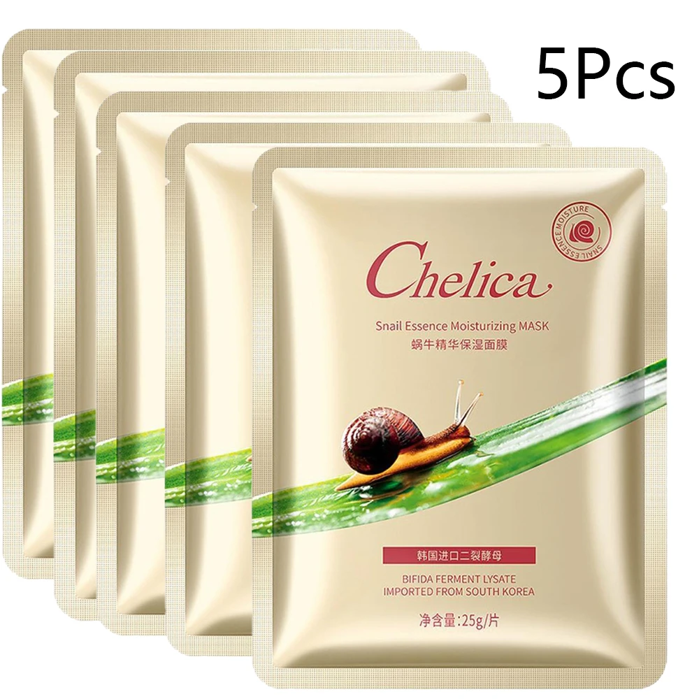 

5Pcs Hyaluronic Acid Facial Mask Soothing Brighten Skin Moisturizing strawberry Face Mask Beauty Snail Masks Skin Care Products