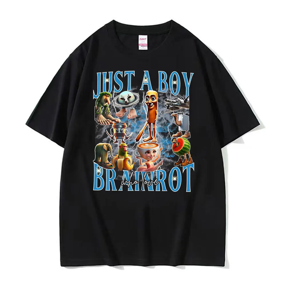 

All Brainrot Italian Meme New T Shirt Just A Boy Br Ainr Ot Ballerina Capuchina Funny T Shirts Unisex Humor Comfor Print T-shirt