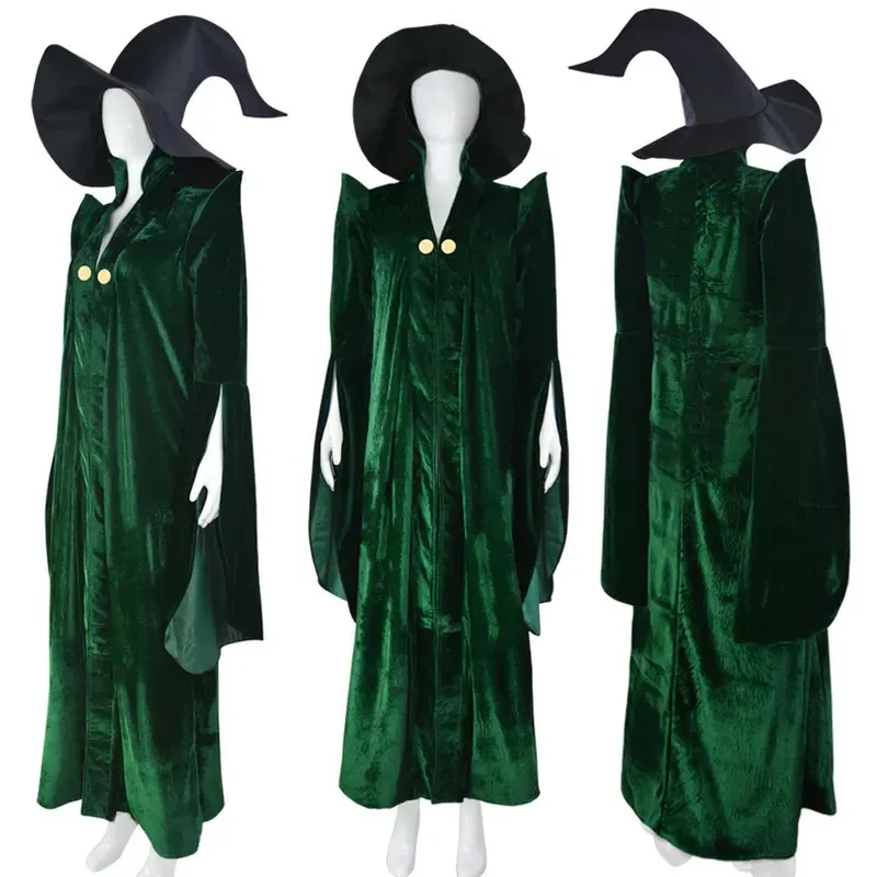 

Anime Cosplay Minerva McGonagall Costume Green Velvet Cloak Cape Robe Dress Halloween Carnival Suit Custom Made