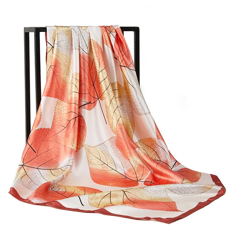 1 pçs 90cm padrão de folha de bordo impresso grande lenço quadrado para mulheres fresco e versátil sacos de chapéu roupas cachecóis