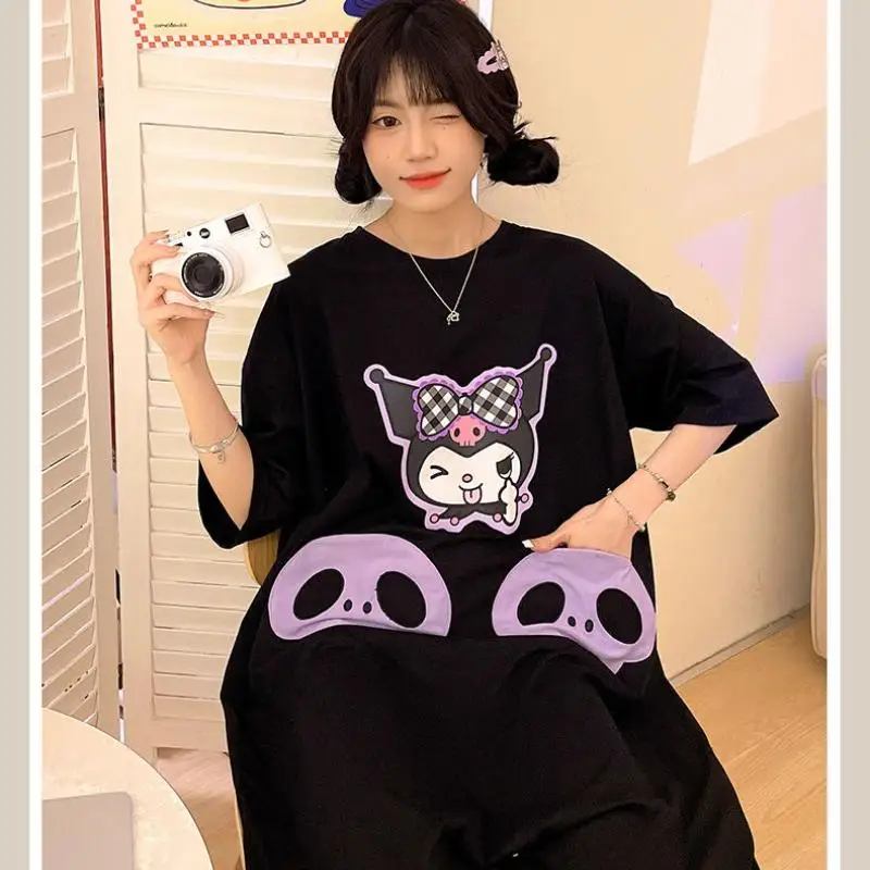 Sanrios لطيف منامة Kuromi الصيف Kawaii ثوب النوم نمط جديد طالب موضة رقيقة فضفاضة الراحة ملابس المنزل الكرتون عادية