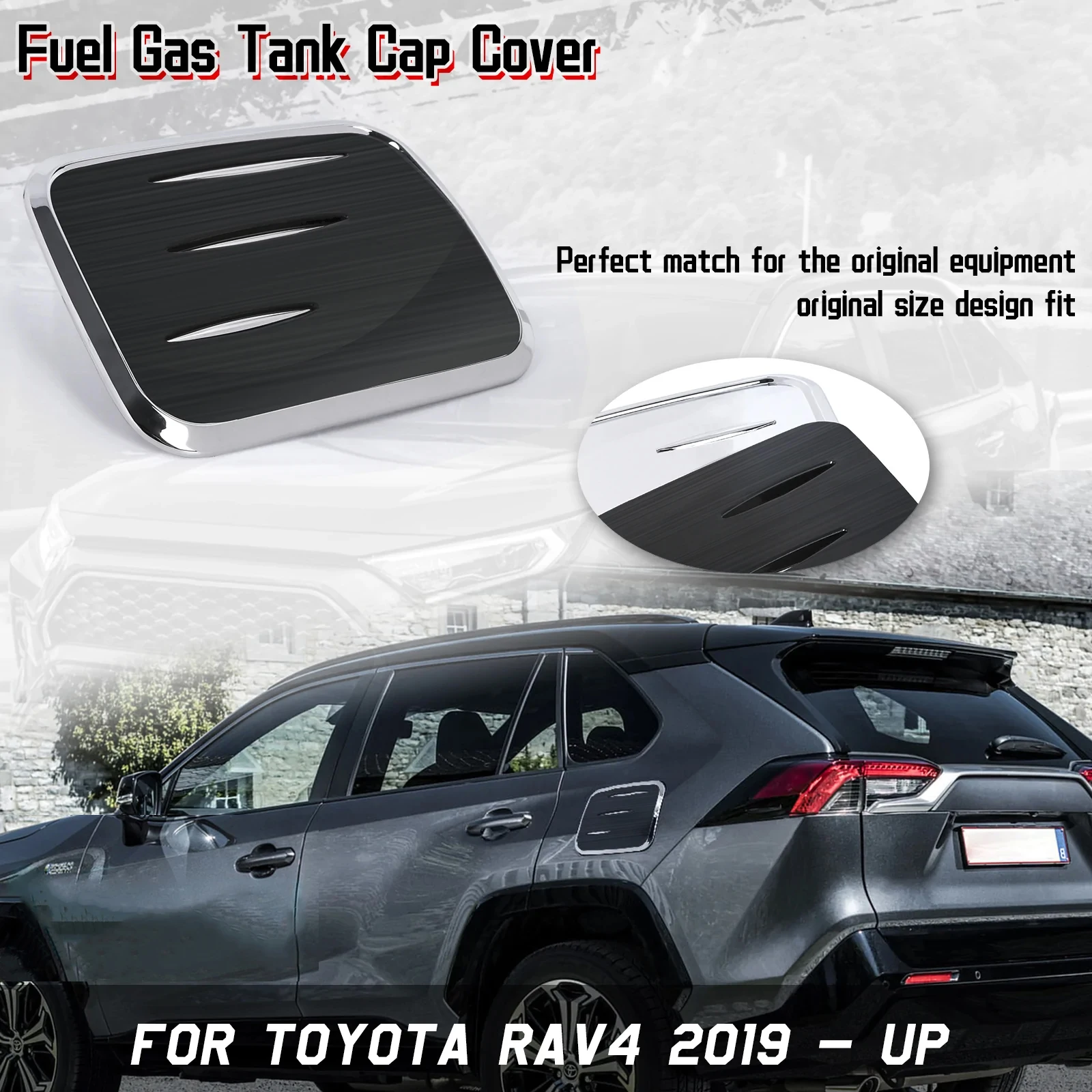 Black & Chrome Surround Rear Fuel Oil Tank Cap Cover Kit Protective Decoration For Toyota RAV4 2019 2020 2021 2022 2023