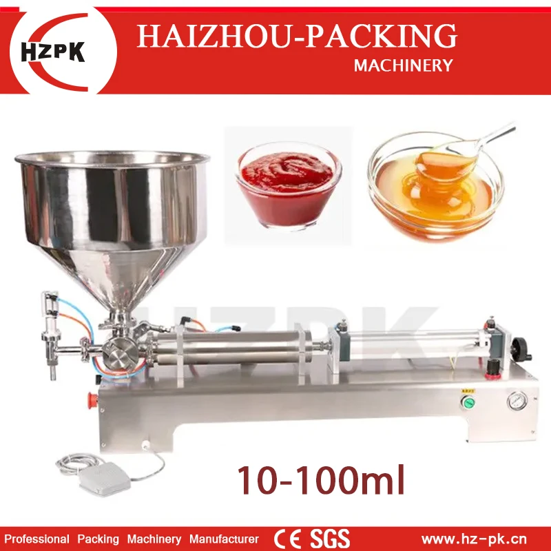 HZPK Semi-Automatic Horizontal Paste Filling Machine, High Precision for Cosmetics, Food Sauces, and Medical Creams G1WGD100