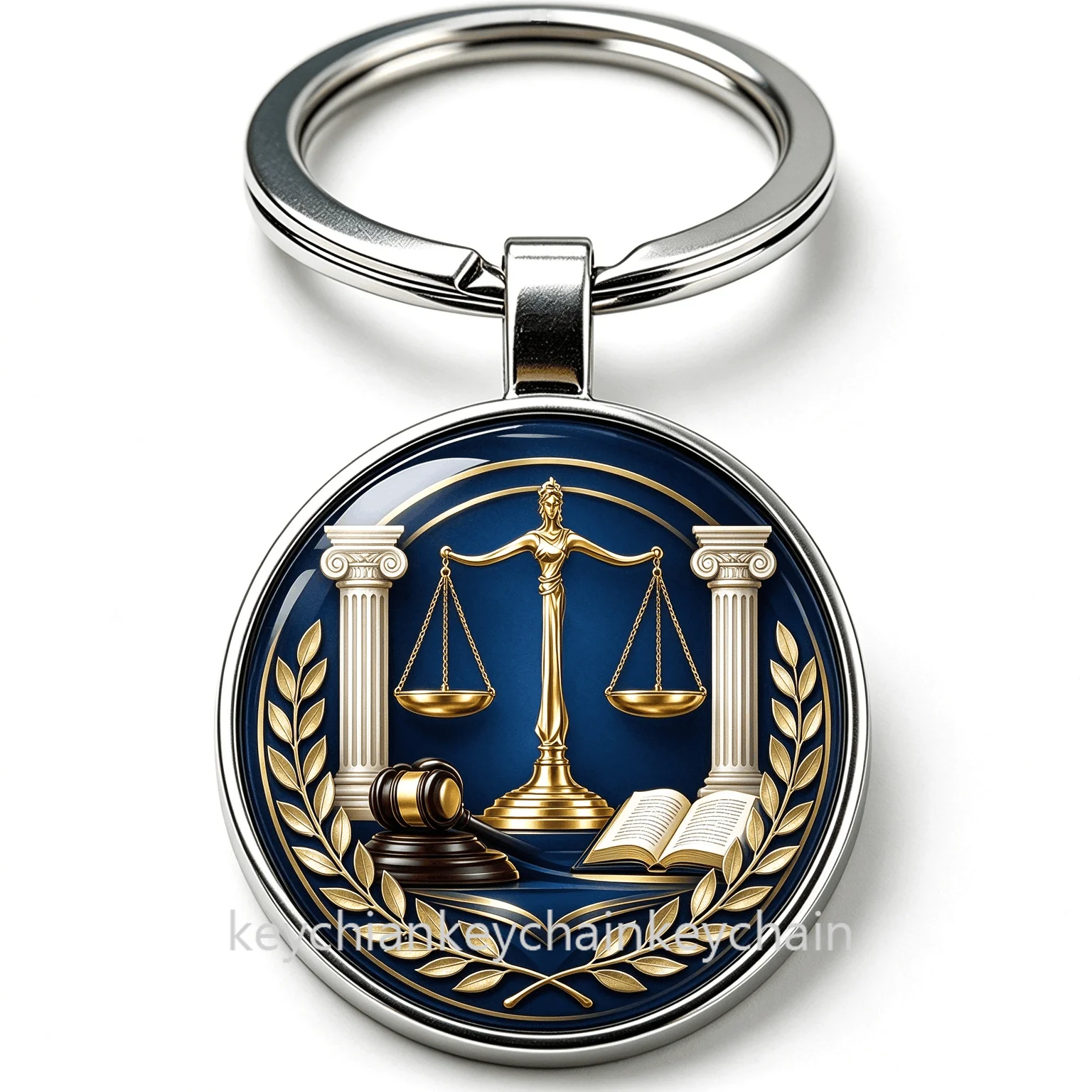Lady justice balance scale Round Keychain Keyring Bag Charm Gift