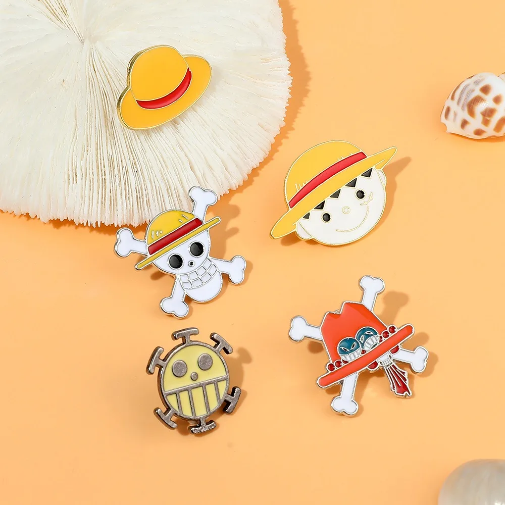 One Piece Cartoon Brooch Anime Action Figure Luffy Zoro Sanji Pins Enamel Jewelry Backpack Clothes Brooch Children Birthday Gift