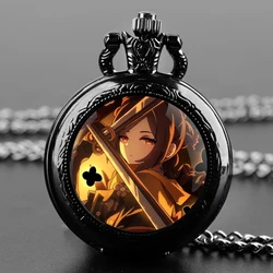 Anime Genshin Impact Na Wei YaQuartz Pocket Watch for Women Men Black Necklace Unique Pendant Clock Chain Watch Gift Accessories