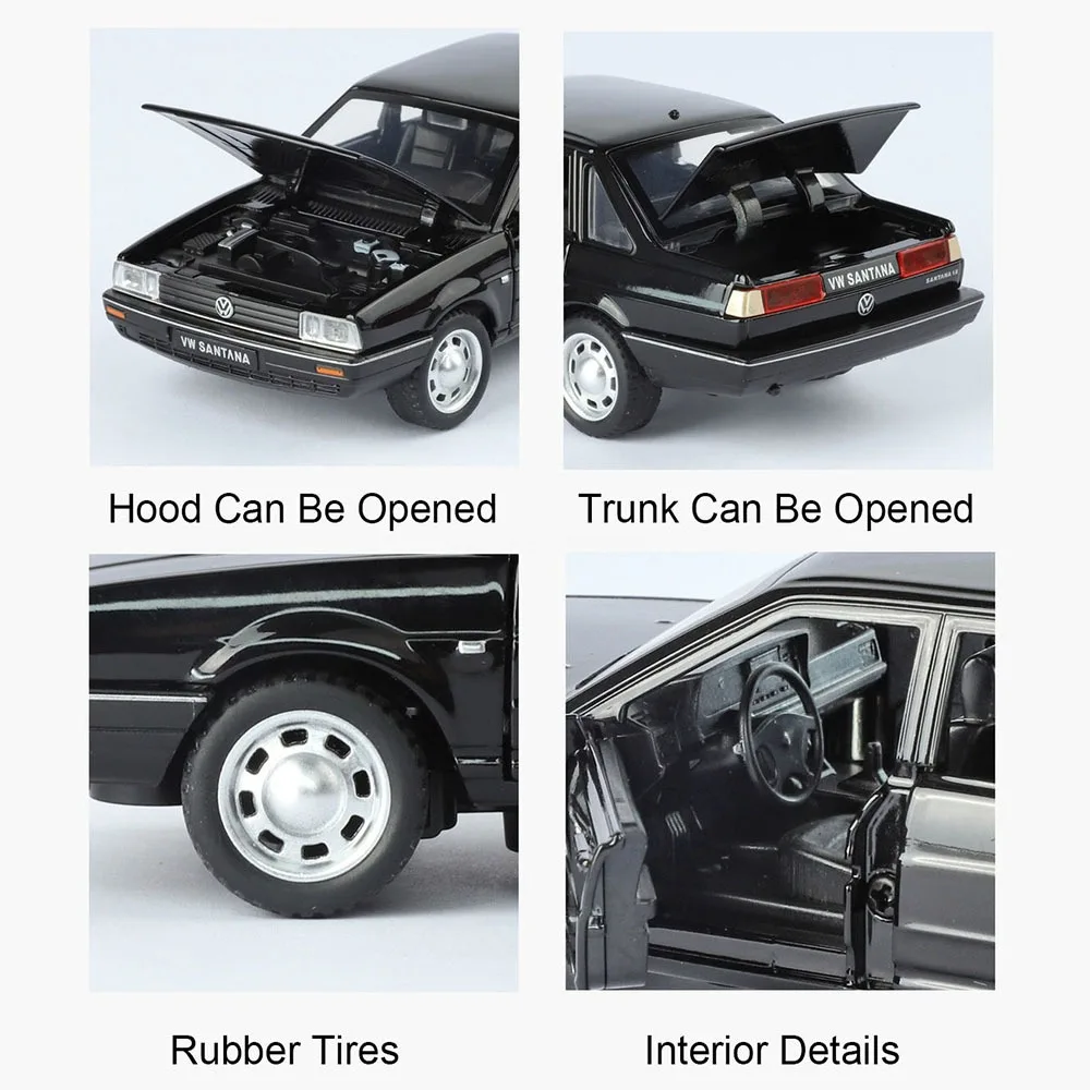 1:32 Volkswagen Santana Cars Toy Modelli pressofusi in lega Ruota tirare indietro Veicoli in miniatura con giocattoli interattivi per auto con suono leggero