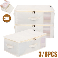 3/6 Pcs 36L Clothes Storage Bag Oxford Cloth Blanket Storage Bag with Zippers and Clear Window Multi-role Home Closet Organizer
