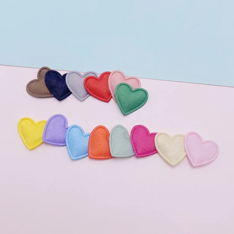 200Pcs 1.6CM Small Fabric Heart Padded Appliques For DIY Children Hair Clip And Garment Accessories Patch