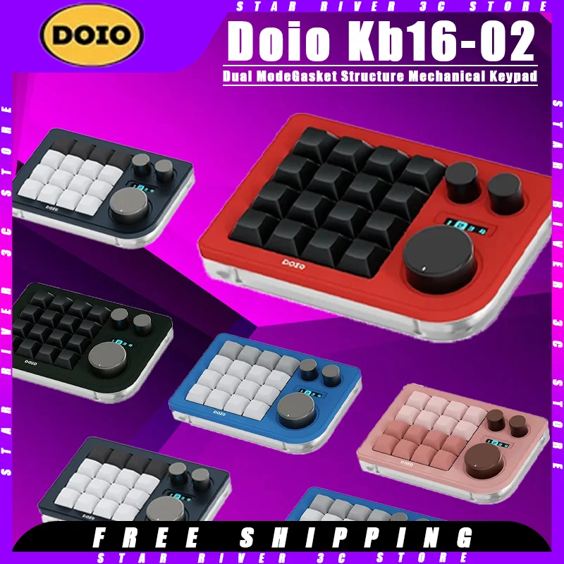 

Doio Kb16-02 Mini Mechanical Keyboard Dual Mode Three Knobs 16 Keys Hot Swappable Keypad OLED Screen Customized Portable Keypad