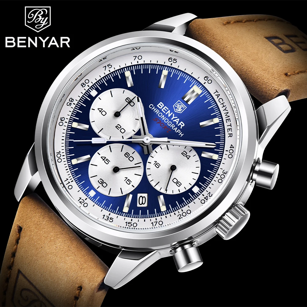 BENYAR Top Brand New Sport Men Quartz Wrist Watch 42MM Military watch Luxury Chronograph 30M Waterproof Men Clock reloj hombre