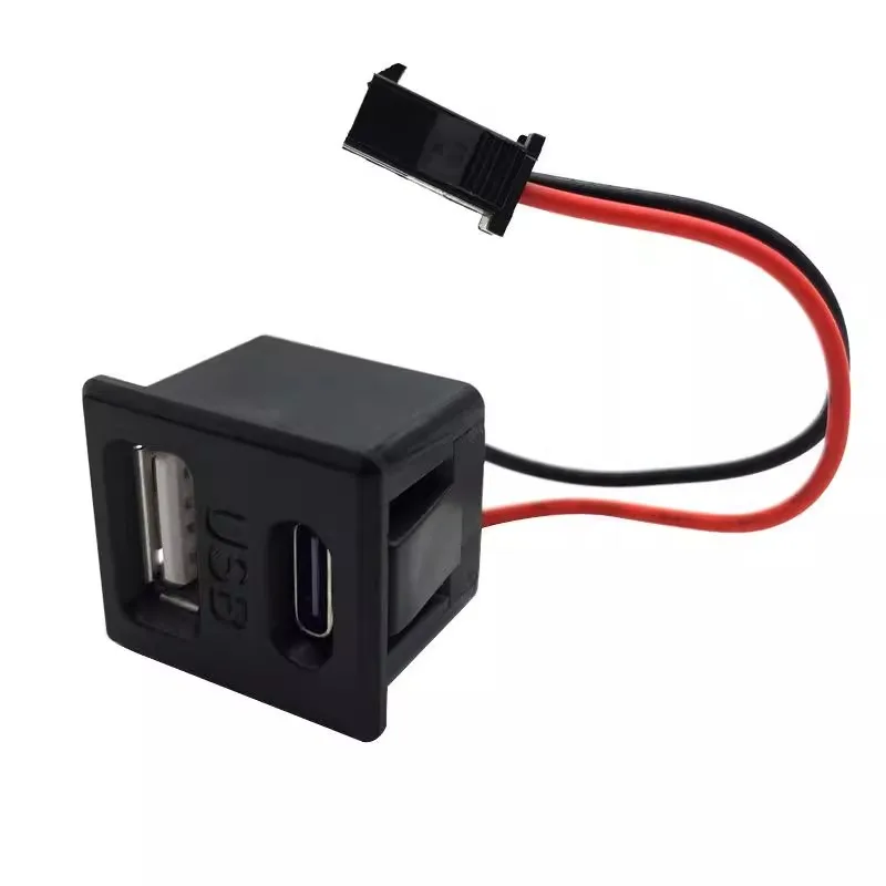 1pcs Usb Female Socket Type-c Double-layer Socket Usb A Female Lamp Charging Socket With Cable Connector