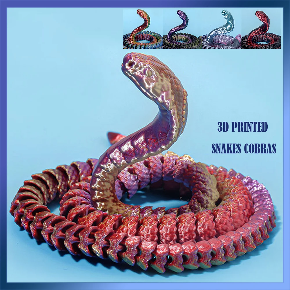 3D Printed Toys Snakes Cobras Model Multi-joint Movable Animal Figures Ornament Decorative Desktop Creativity Novelty Kids Gifts