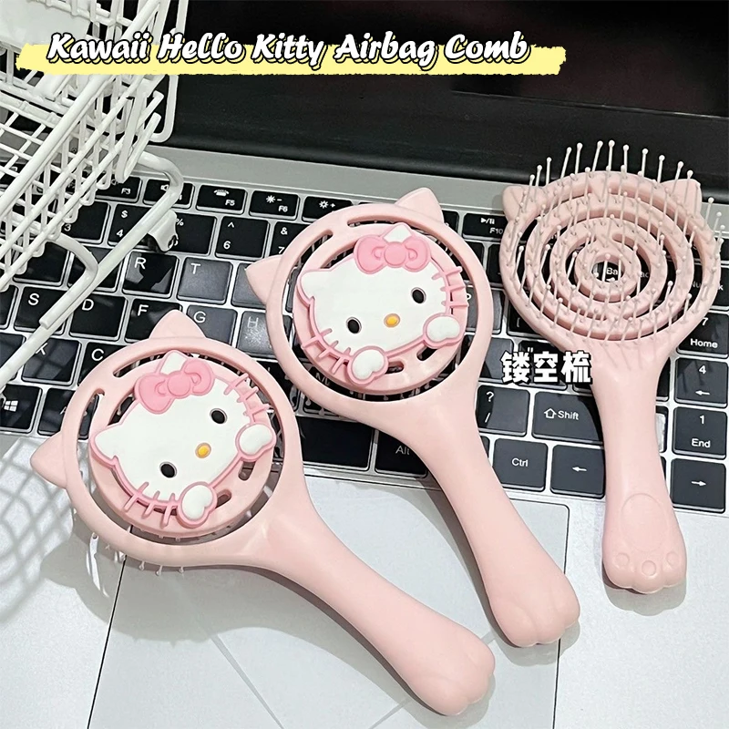 Kawaii Pink Hello Kitty Air Cushion Comb Sanrio Kt Cat Long Hair Curling Fluffy Air Bag Comb Head Massage Comb