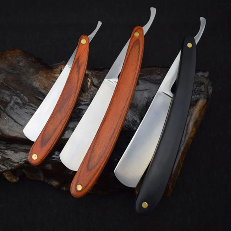 420 Stainless Steel High-Grade Manual Wooden Handle, Old-Fashioned Razor, Barber Shaver Sharp Blade