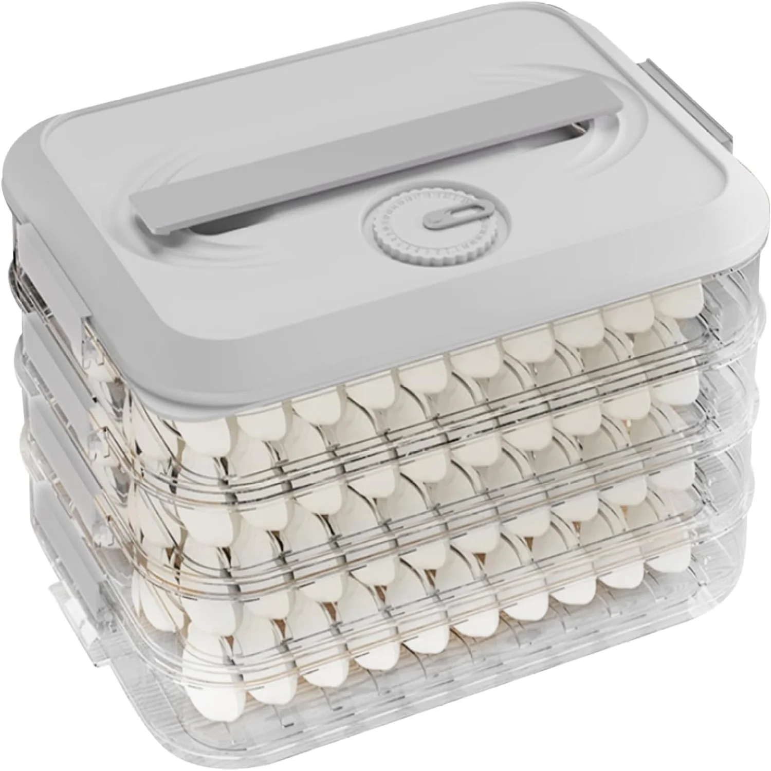 

4-Layer Dumpling Box with Lids and Time Recorder - Airtight Food Container for Refrigerator, Stackable and Non Stick - Ideal for