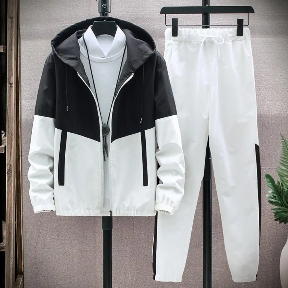 Spring Autumn Jacket Pants Patchwork Hip Hop Casual Men\'s Sets Korean Style 2 Piece Sets Men Streetwear Fitness Male Tracksuit