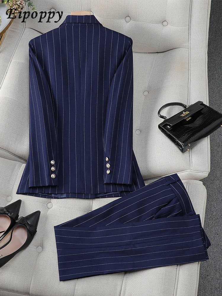 Fashion S-8XL Office Ladies Formal Pant Suit Set donna Blue Striped Female Business Work Wear 2 pezzi Blazer Jacket e pantaloni