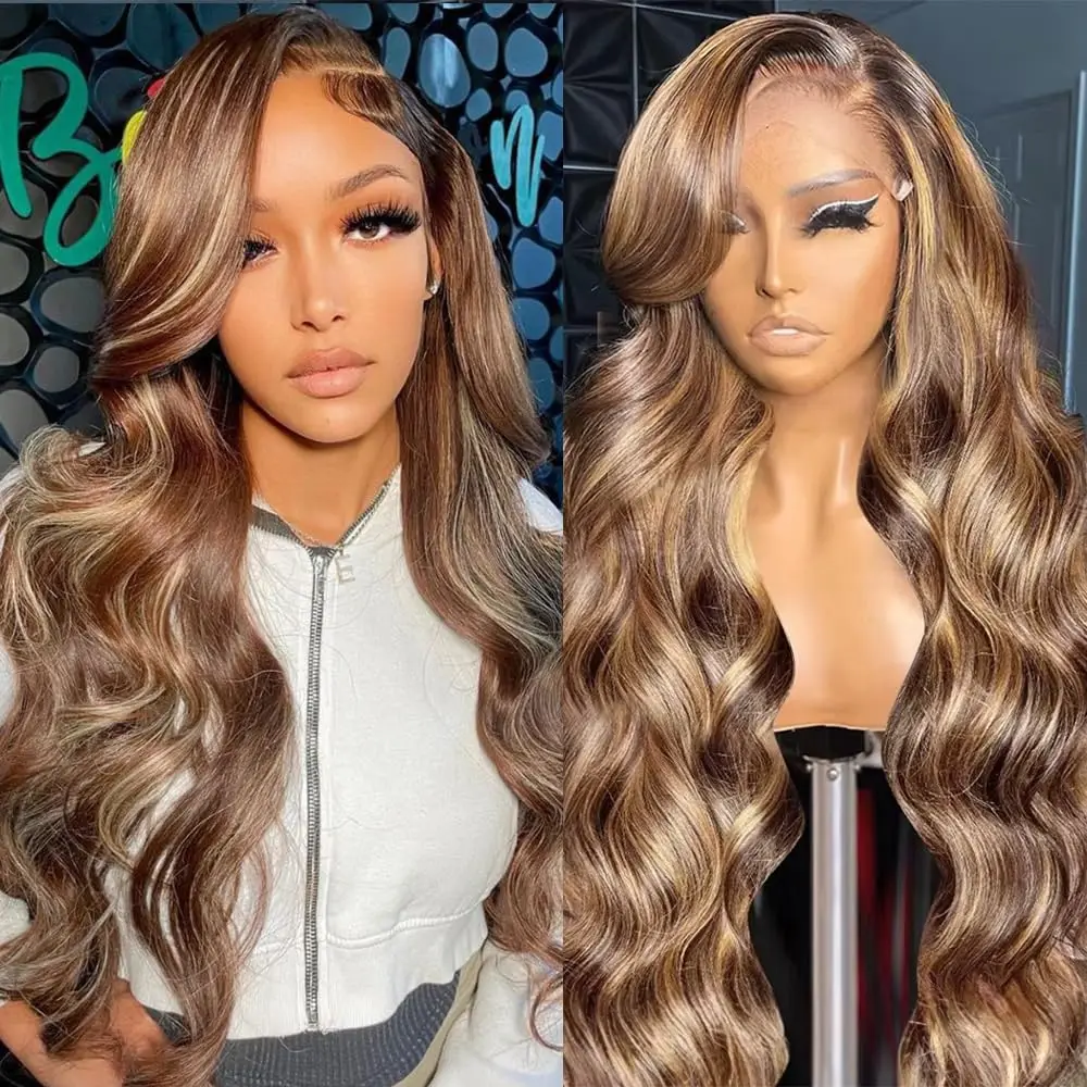 

250 Плотность 427 Выделенный парик Человеческие волосы 13X6 Hd Парик фронтальной части шнурка Объемная волна Парики из человеческих волос Бразильские волосы P1B30 Предварительно выщипанные парики