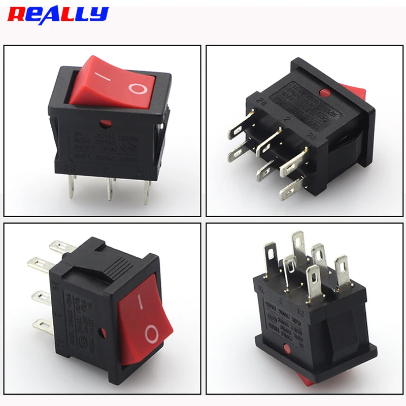 5/10Pcs KCD-202 6Pin 2Position NO-NO KCD-203 6Pin 3Position NO-OFF-NO Red Black Rocker Switch 15x21mm SPST  6A 250V 10A 125V